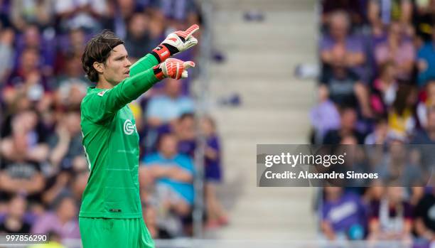 Goal keeper Marwin Hitz of Borussia Dortmund in action during a friendly match against Austria Wien at the Generali Arena on July 13, 2018 in Vienna,...