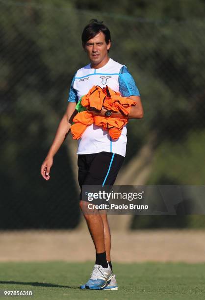 Lazio head coach Simone Inzaghi looks on during the SS Lazio training session on July 13, 2018 in Rome, Italy.