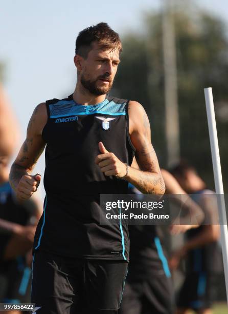 Francesco Acerbi in action during the SS Lazio training session on July 13, 2018 in Rome, Italy.