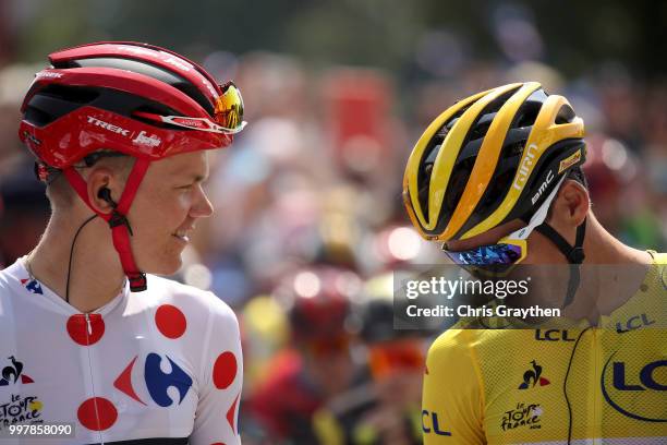 Start / Greg Van Avermaet of Belgium and BMC Racing Team Yellow Leader Jersey / Toms Skujins of Latvia and Team Trek Segafredo Polka Dot Mountain...