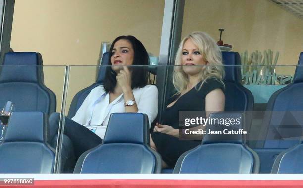 Pamela Anderson, girlfriend of Adil Rami of France attends the 2018 FIFA World Cup Russia Semi Final match between France and Belgium at Saint...