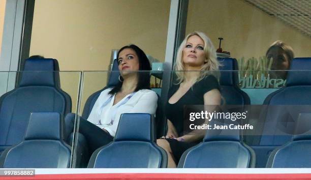 Pamela Anderson, girlfriend of Adil Rami of France attends the 2018 FIFA World Cup Russia Semi Final match between France and Belgium at Saint...