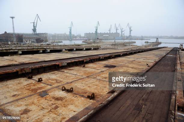 The shipyards of Gdansk. Abandonned Launching pads in the shipyards of Gdansk. On October 14, 2015 in Gdansk, Poland.