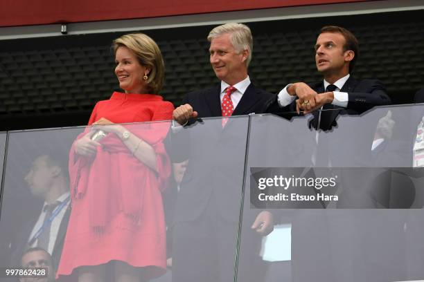 Queen Mathilde of Belgium, King Philippe of Belgium, President of France Emmanuel Macron are seen prior to the 2018 FIFA World Cup Russia Semi Final...