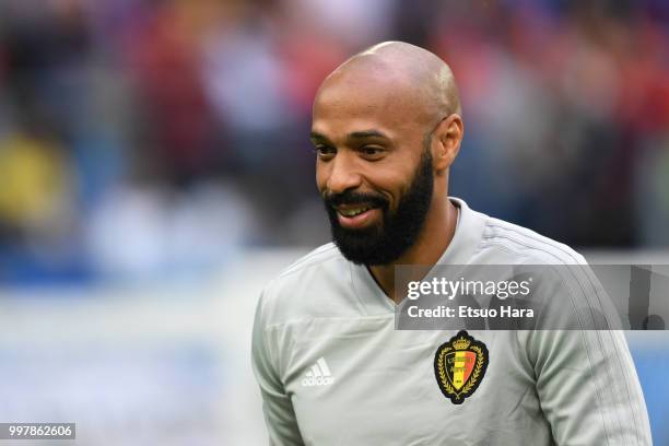 France assistant coach Thierry Henry is seen prior to the 2018 FIFA World Cup Russia Semi Final match between Belgium and France at Saint Petersburg...