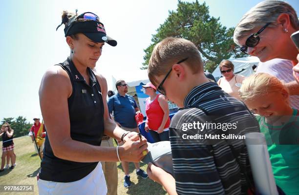 Lexi Thompson signs autographs after her second round of the Marathon Classic Presented By Owens Corning And O-I on July 13, 2018 in Sylvania, Ohio.