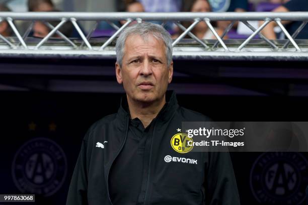Head coach Lucien Favre of Dortmund looks on prior to the friendly match between Austria Wien and Borussia Dortmund at Generali Arena on July 13,...
