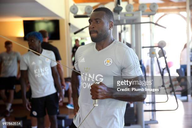 Wes Morgan during the Leicester City pre-season training camp on July 13 , 2018 in Evian, France.