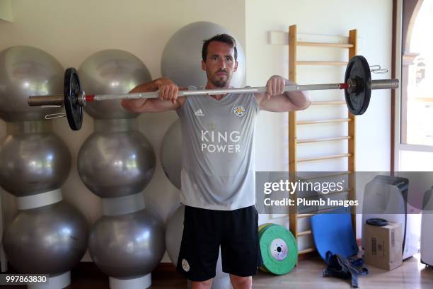 Christian Fuchs during the Leicester City pre-season training camp on July 13 , 2018 in Evian, France.