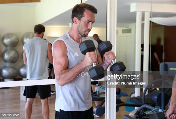 Christian Fuchs during the Leicester City pre-season training camp on July 13 , 2018 in Evian, France.