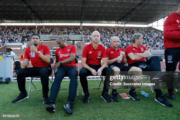 Assistant trainer Michael Reiziger of Ajax, assistant trainer Aron Winter of Ajax, coach Erik ten Hag of Ajax, assistant trainer Alfred Schreuder of...