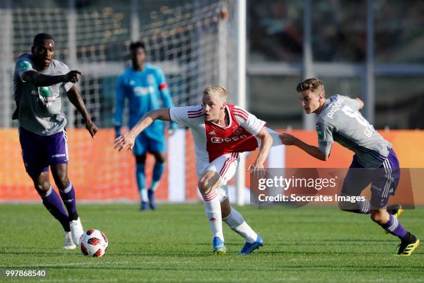 Donny van de Beek of Ajax, Pieter Gerkens of Anderlecht during the Club Friendly match between Ajax v Anderlecht at the Olympisch Stadion on July 13,...