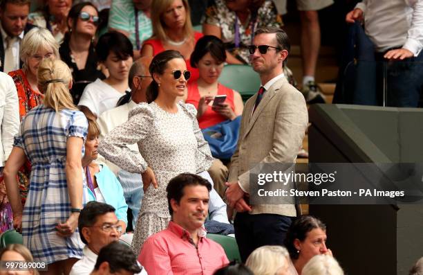 Pippa and James Matthews in the stands on centre court on day eleven of the Wimbledon Championships at the All England Lawn Tennis and Croquet Club,...