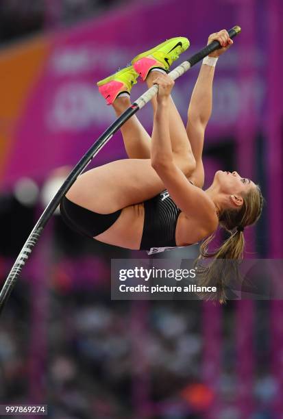 Alysha Newman of Canada in action in the women's pole vault final at the IAAF World Championships in Athletics at the Olympic Stadium in London, UK,...