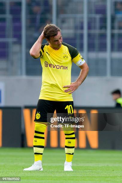 Mario Goetze of Dortmund looks dejected during the friendly match between Austria Wien and Borussia Dortmund at Generali Arena on July 13, 2018 in...