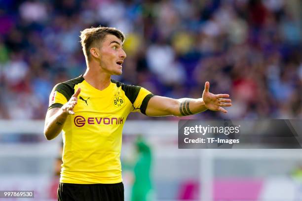 Maximilian Philipp of Dortmund gestures during the friendly match between Austria Wien and Borussia Dortmund at Generali Arena on July 13, 2018 in...