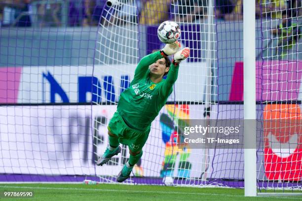 Goalkeeper Marwin Hitz of Dortmund in action during the friendly match between Austria Wien and Borussia Dortmund at Generali Arena on July 13, 2018...