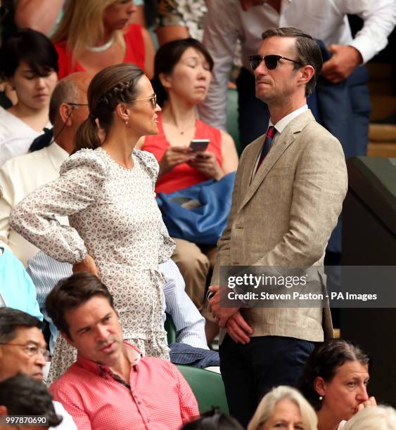 Pippa and James Matthews in the stands on centre court on day eleven of the Wimbledon Championships at the All England Lawn Tennis and Croquet Club,...