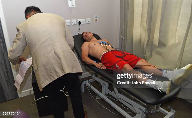 Xherdan Shaqiri Signs has his medical before signing for Liverpool at Melwood Training Ground on July 13, 2018 in Liverpool, England.