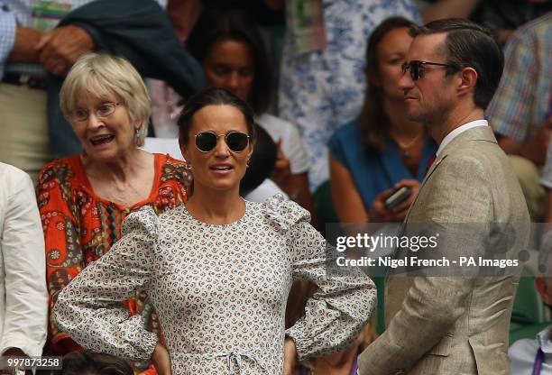 Pippa and James Matthews on centre court on day eleven of the Wimbledon Championships at the All England Lawn Tennis and Croquet Club, Wimbledon.