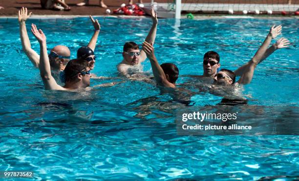 Synchronised swimming taking place during the "Queer Summer Splash" at the Prinzenbad pools in Berlin, Germany, 06 August 2017. The Berlin Pools...