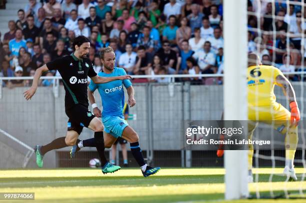 Neven Subotic of Saint Etienne and Valere Germain of Marseille during the Friendly match between Marseille and Saint Etienne on July 13, 2018 in...