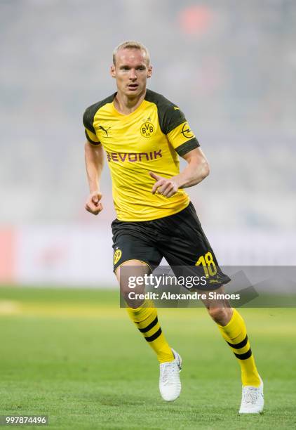 Sebastian Rode of Borussia Dortmund in action during a friendly match against Austria Wien at the Generali Arena on July 13, 2018 in Vienna, Austria.