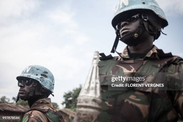 Tanzanian soldiers from the UN peacekeeping mission in the Central African Republic , patrol the town of Gamboula, threatened by the Siriri group, on...