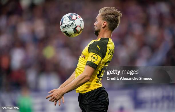 Marcel Schmelzer of Borussia Dortmund in action during a friendly match against Austria Wien at the Generali Arena on July 13, 2018 in Vienna,...