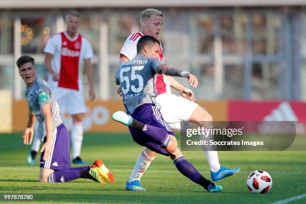 Ognjen Vranjes of Anderlecht, Donny van de Beek of Ajax during the Club Friendly match between Ajax v Anderlecht at the Olympisch Stadion on July 13,...