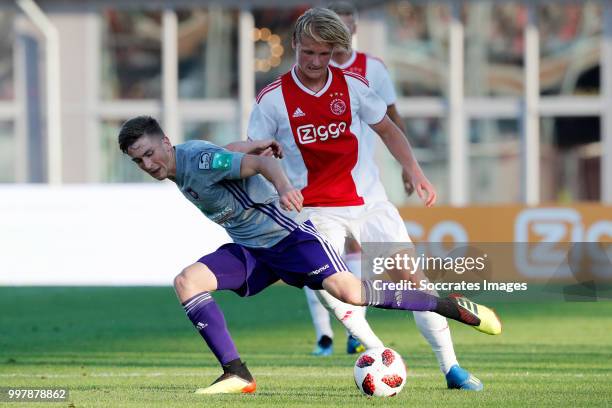 Yevhenii Makarenko of Anderlecht, Kasper Dolberg of Ajax during the Club Friendly match between Ajax v Anderlecht at the Olympisch Stadion on July...