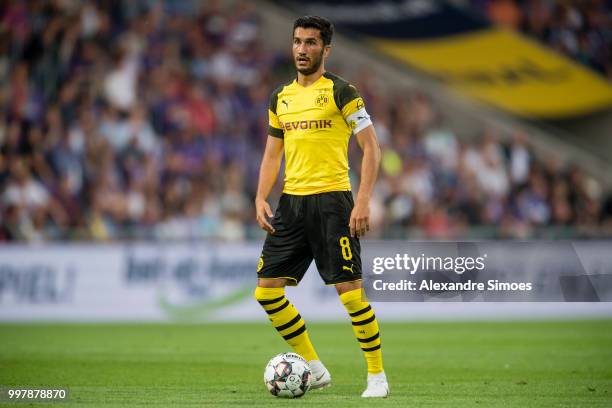 Nuri Sahin of Borussia Dortmund in action during a friendly match against Austria Wien at the Generali Arena on July 13, 2018 in Vienna, Austria.