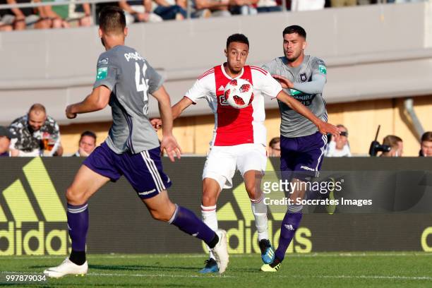 Noussair Mazraoui of Ajax, Josue Sa of Anderlecht, during the Club Friendly match between Ajax v Anderlecht at the Olympisch Stadion on July 13, 2018...