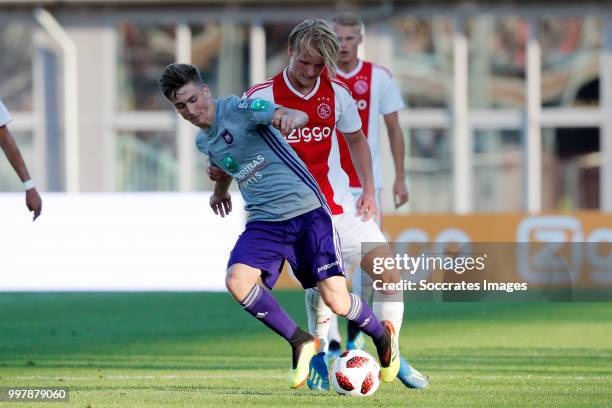 Yevhenii Makarenko of Anderlecht, Kasper Dolberg of Ajax during the Club Friendly match between Ajax v Anderlecht at the Olympisch Stadion on July...