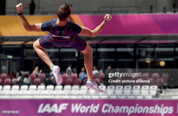 Pole vaulter Renaud Lavillenie of France celebrates getting through qualifying at the IAAF World Championships in Athletics at the Olympic Stadium in...