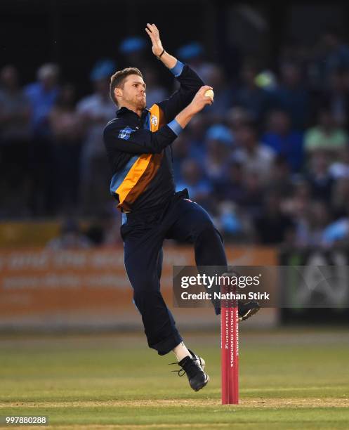 Lockie Ferguson of Derbyshire runs into bowl during the Vitality Blast match between Derbyshire Falcons and Notts Outlaws at The 3aaa County Ground...