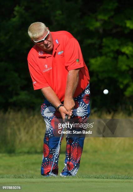 John Daly plays a chip shot on the second hole during the second round of the PGA TOUR Champions Constellation SENIOR PLAYERS Championship at Exmoor...