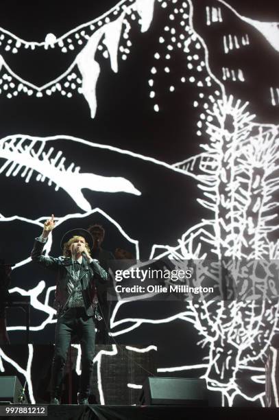 Beck performs onstage at the mainstage at The Plains of Abraham in The Battlefields Park headlining day 8 of the 51st Festival d'ete de Quebec on...