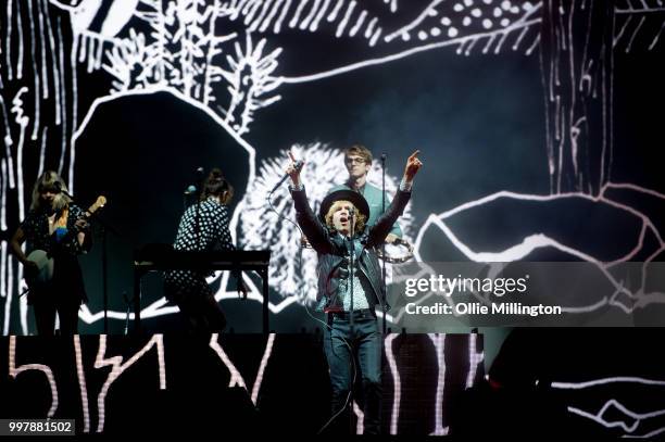 Beck performs onstage at the mainstage at The Plains of Abraham in The Battlefields Park headlining day 8 of the 51st Festival d'ete de Quebec on...