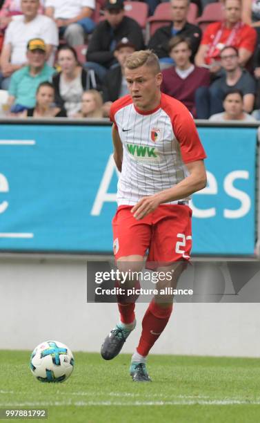 Augsburg's Alfred Finnbogason in action during the football friendly match between FC Augsburg and PSV Eindhoven at the WWK Arena in Eindhoven,...