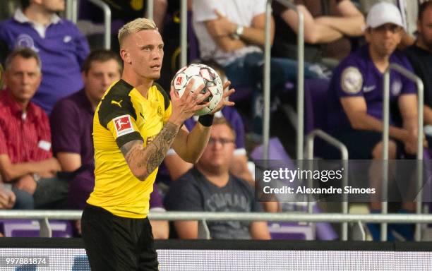 Marius Wolf of Borussia Dortmund in action during a friendly match against Austria Wien at the Generali Arena on July 13, 2018 in Vienna, Austria.