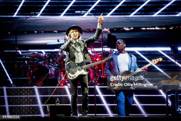Beck performs onstage at the mainstage at The Plains of Abraham in The Battlefields Park headlining day 8 of the 51st Festival d'ete de Quebec on...