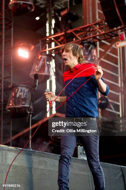 Thomas Mars of Pheonix performs onstage at the mainstage at The Plains of Abraham in The Battlefields Park on day 8 of the 51st Festival d'ete de...