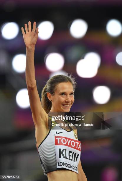 German athlete Hanna Klein ahead of the women's 1500 meter running event final at the IAAF London 2017 World Athletics Championships in London,...