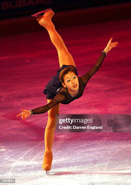 Fumie Suguri of Japan in action at the Exhibition of Champions Figure Skating competition held at the Brisbane Entertainment Centre during the...