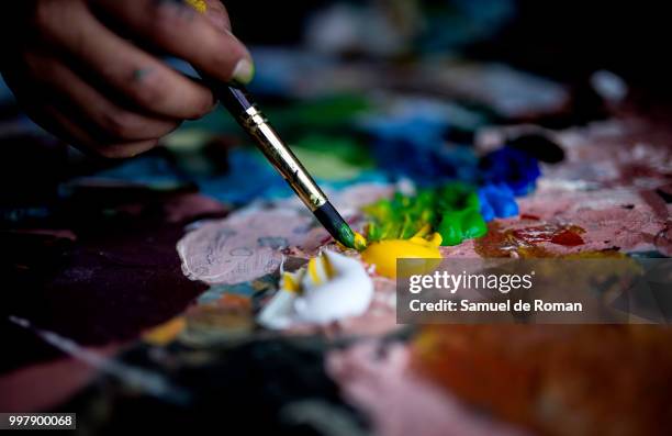 Painter Sara Calderon Works In Her Studio on July 5, 2018 in Madrid, Spain.