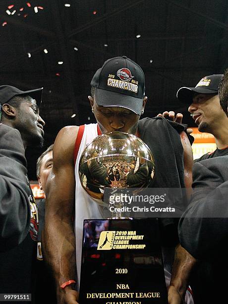 Michael Harris of the Rio Grande Valley Vipers holds the trophy following the victory against theTulsa 66ers in Game Two of the 2010 NBA D-League...