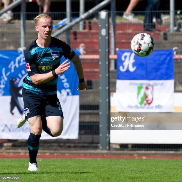 Dennis Jastrzembski of Hertha BSC controls the ball during the TEDi-Cup match between Hertha BSC and MSV Duisburg on July 8, 2018 in Herne, Germany.