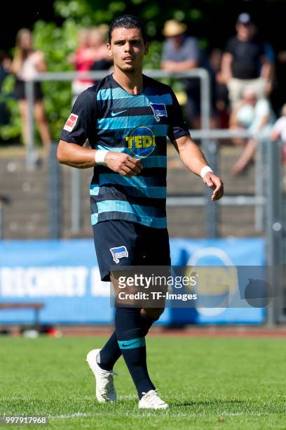 Karim Rekik of Hertha BSC looks on during the TEDi-Cup match between Hertha BSC and MSV Duisburg on July 8, 2018 in Herne, Germany.