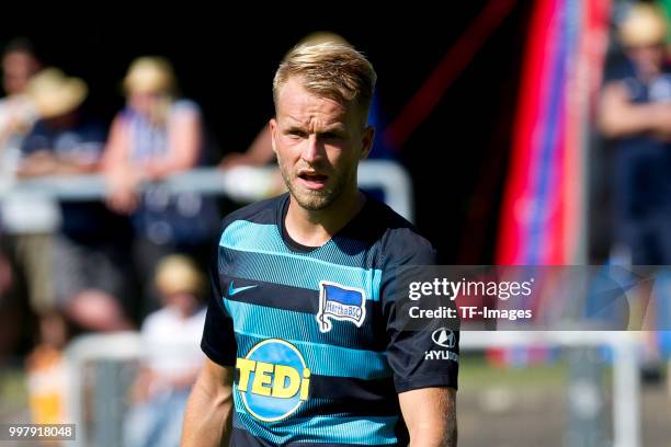 Pascal Koepke of Hertha BSC looks on during the TEDi-Cup match between Hertha BSC and MSV Duisburg on July 8, 2018 in Herne, Germany.